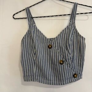 Hollister Women’s Small Blue Stripe Boho Crop Tank Top Buttons